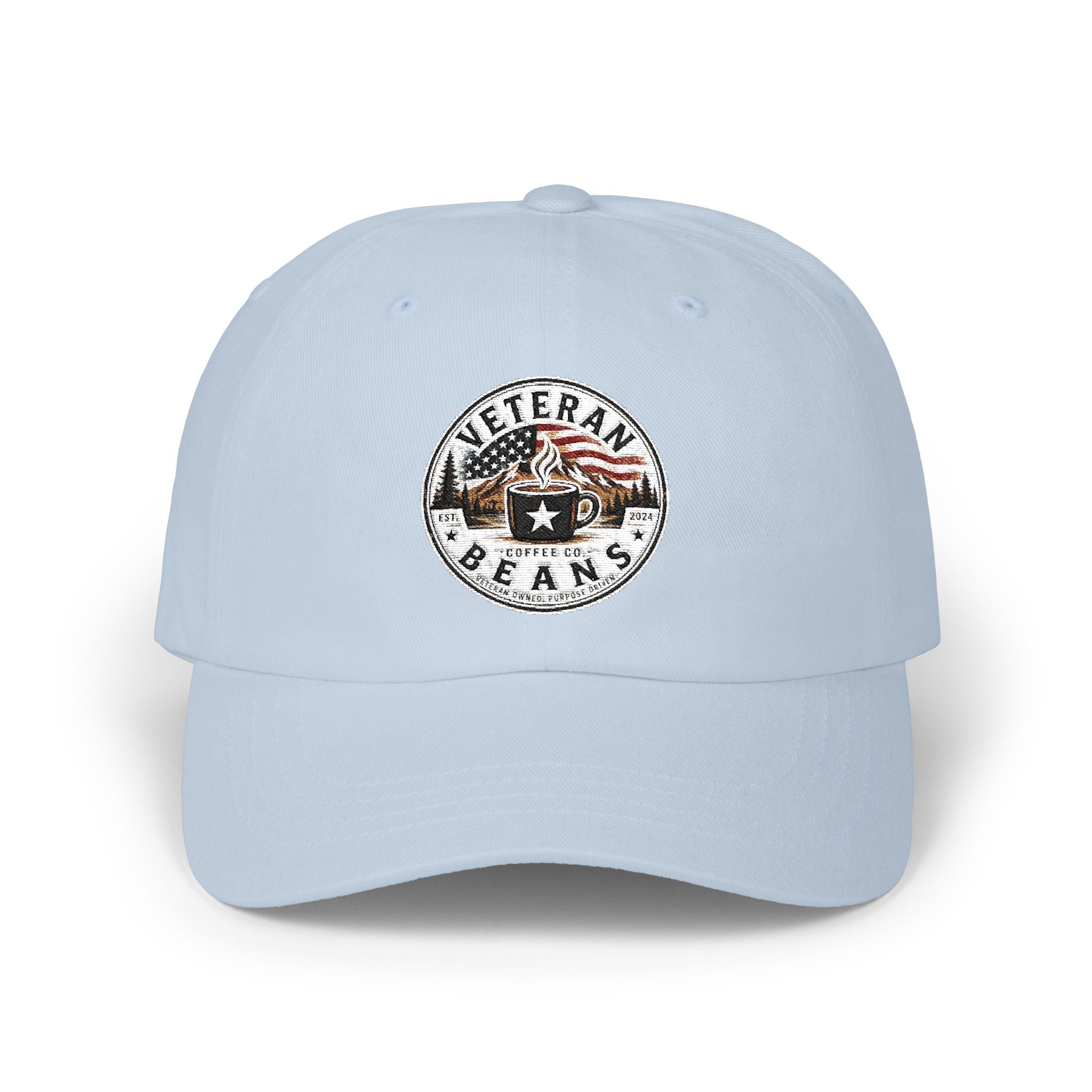 Veteran Beans Dad Cap — Vintage Coffee & Military Patch Hat with American Flag